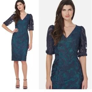 JS COLLECTION Womens Navy Embroidered Zippered Lined Floral Dress Size 6